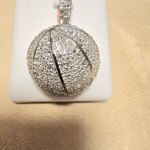 925 Sterling Silver Rhodium Plated Moissanite Basketball Pendant